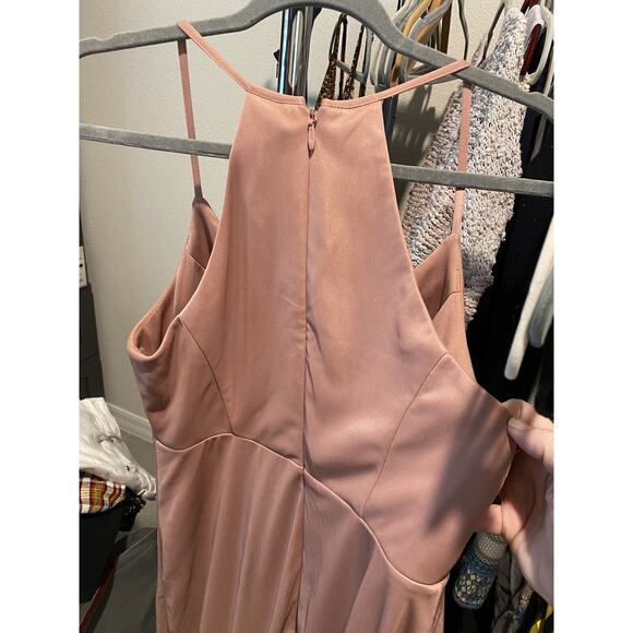 Azazie Maxi Dress Rose Pink A10 10 Bridesmaid Halter Neck V-neck Padded Slit - Picture 9 of 11